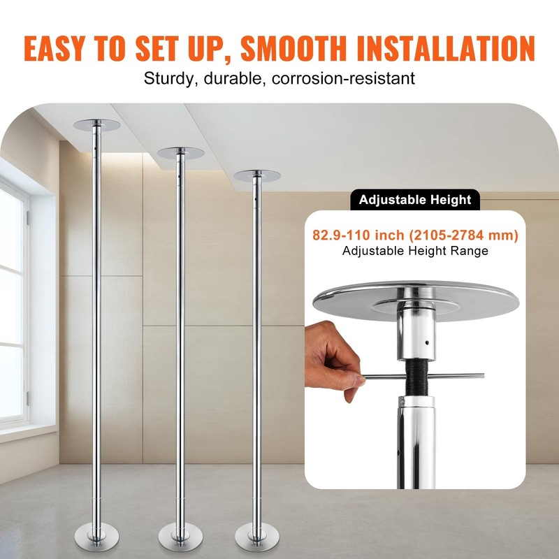 Professional Spinning Static Dancing Pole Kit - Adjustable 45mm Heavy-Duty Steel gallery