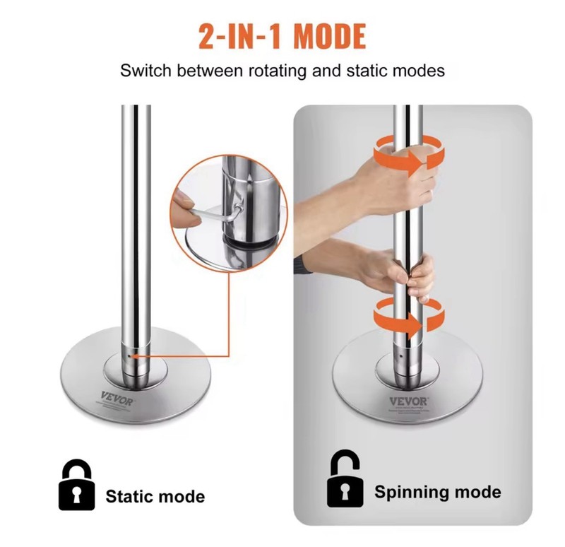 Professional Spinning Dance Portable Removable Stripper Pole Silver gallery