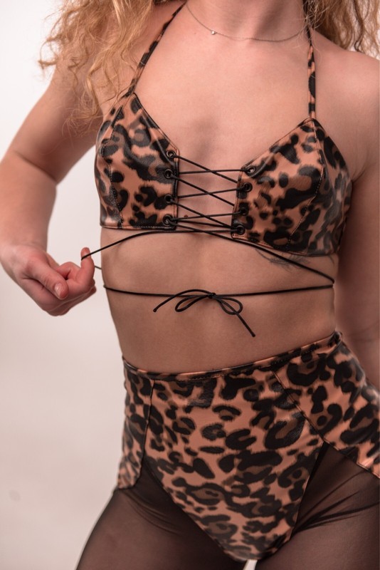 Powder Leopard Triangle Top, Leopard wrap top, Animal bikini top, sexy outfit gallery