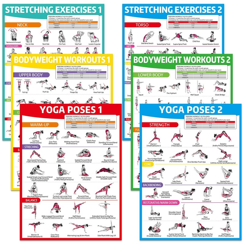 gisgfim 6PCS Workout Posters for Home Gym-Yoga 17 x 12.6 inches, Colorful