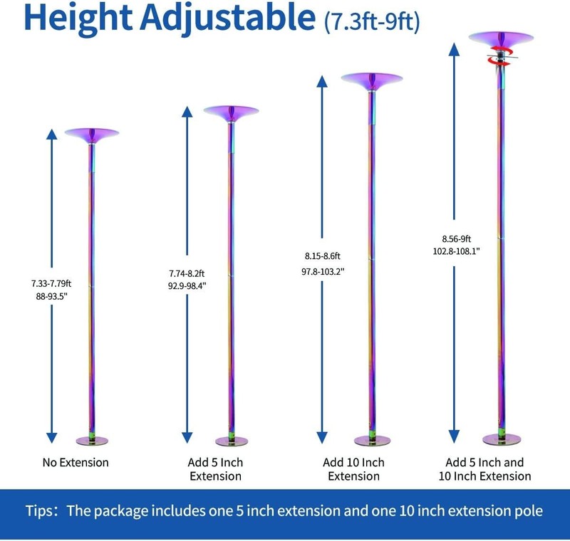 Adjustable 45mm Spinning Dance Pole for Home & Professional Use - 440lb Capacity gallery