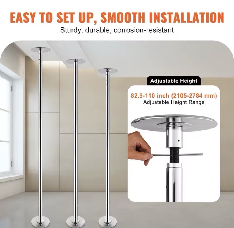 Professional Spinning Dance Portable Removable Stripper Pole Silver gallery