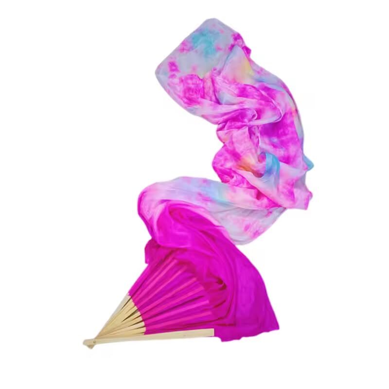Women 1 Pair Left+Right Real Silk Belly Dance Fan Veils Hand Made Colorful Ti... gallery