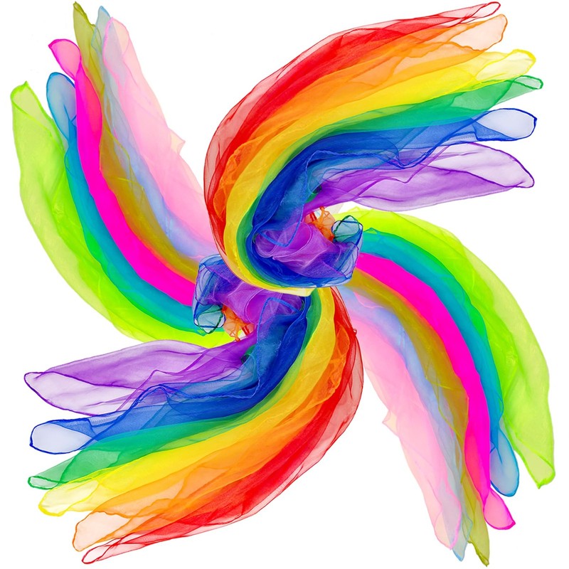 24 PCS Juggling Dance Scarves 24-inch Silk Music Scarfs for Kids 12 Colors