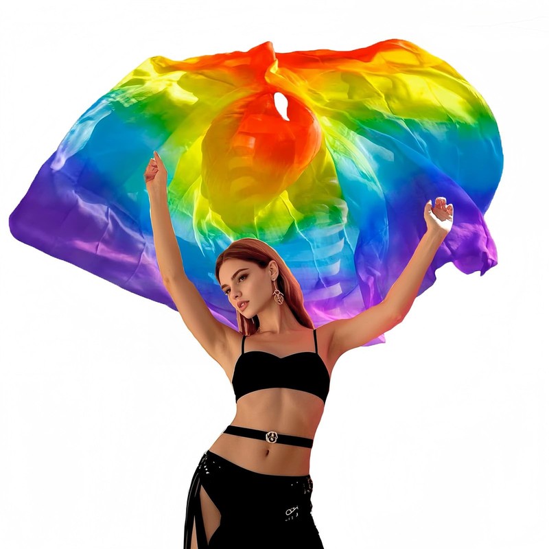 Womens 250x114cm Hand Made Chinese Real Silk Belly Dance Veils Gradient