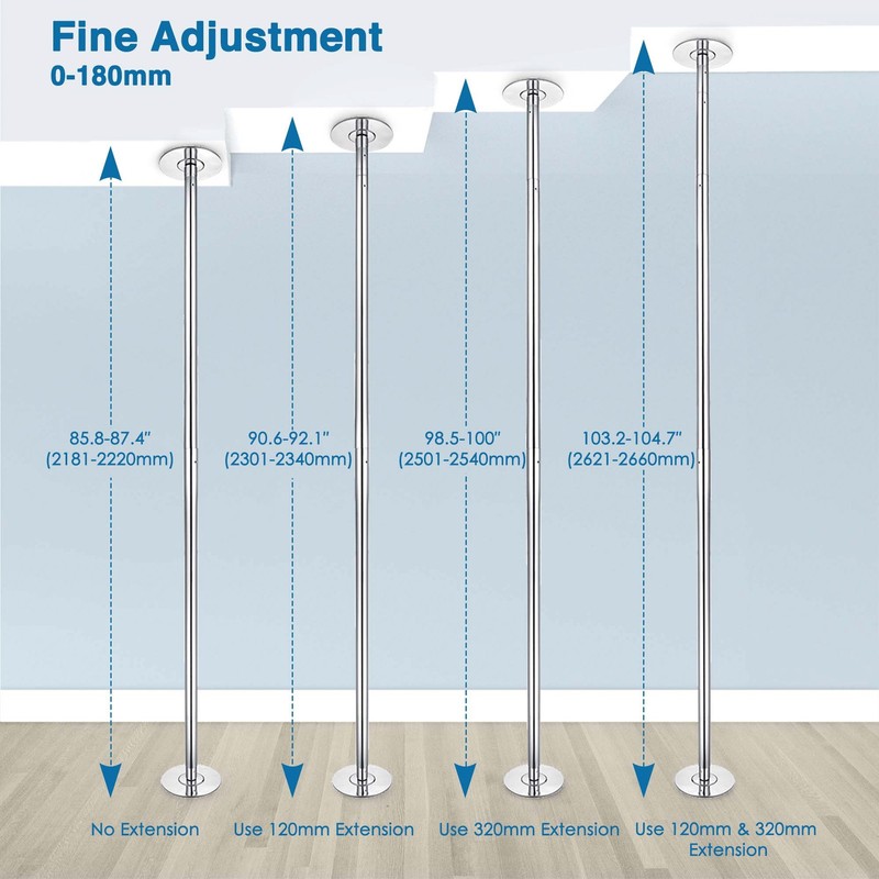 Yescom 3 Pack 9.25 FT Spinning Static Dancing Pole Kit for Studio Club Silver gallery