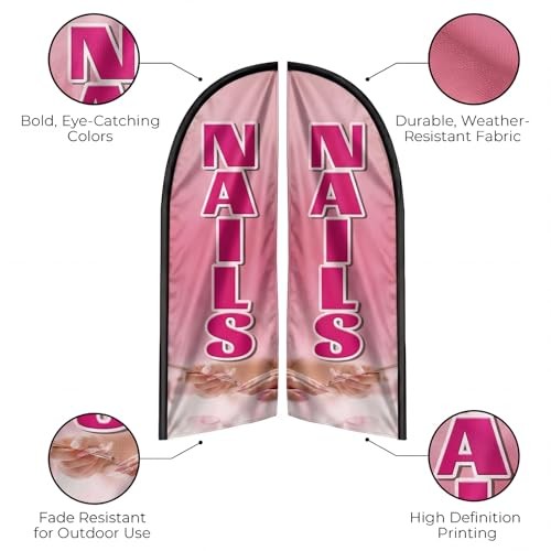 Nails Flag for Business, Nails Signs, 8FT Polyester Advertising Swooper Flag gallery