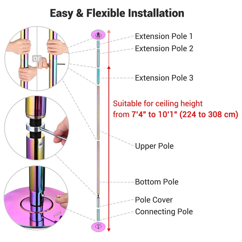Yescom Static Spinning Dancing Pole Kit 10FT for Party Club Exercise,Colorful gallery