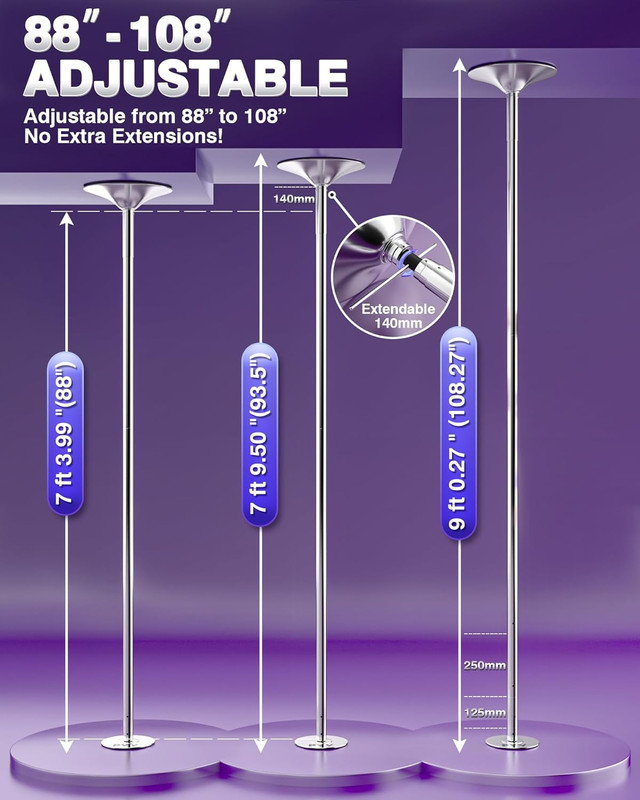 PYY Dance Pole - Adjustable & Portable Dancing Pole for Gym Studio Pub, Chrome F gallery