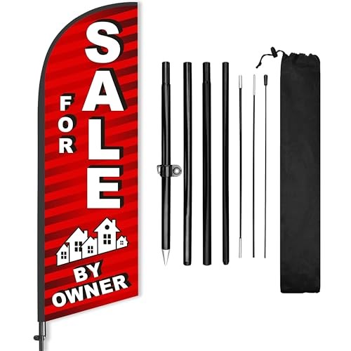 For Sale by Owner Flag, 8 ft Feather Flag Pole Kit, Outdoor Advertising Red