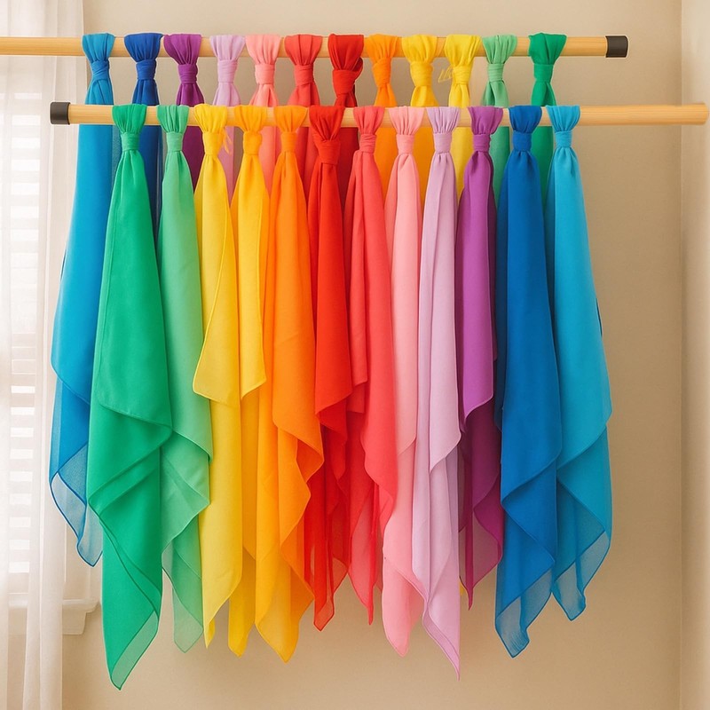 24 Pcs Chiffon Juggling Scarves Dance Scarves Bulk 24 x 24 Inches Colorful Sq...