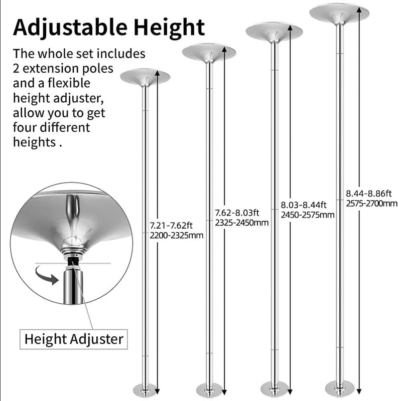Dance Pole Set -Premium Heavy Duty Height Adjustable 7.38-8.85Ft Portable 45Mm(1 gallery
