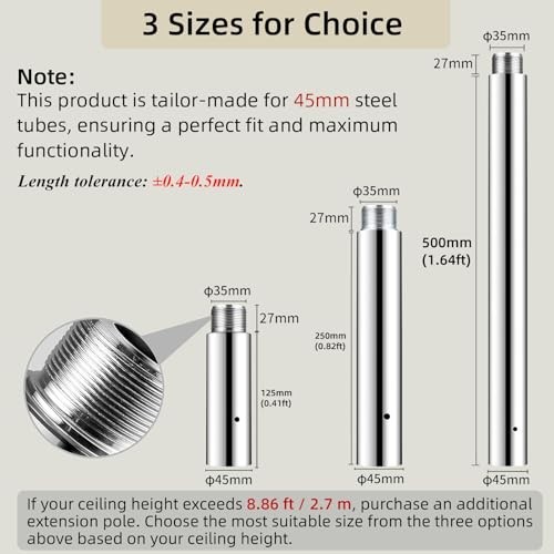 Pole Dancing Extension 45mm - 125/250/500mm Chrome Connector, Easy Install, Smoo gallery