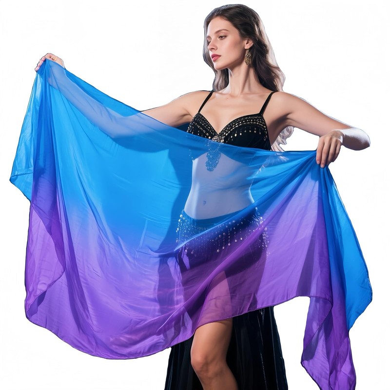 Women's Hand Made Chinese Real Silk Belly Dance Veils Gradient Colors 250 * 1...