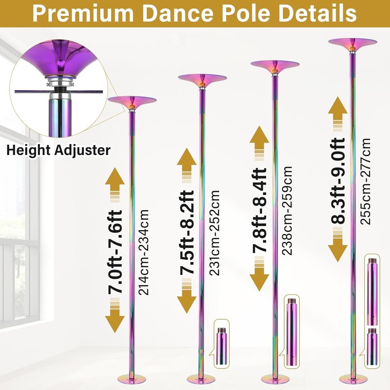 Professional Dancing Pole for Home Adjustable Height(85"-109") 45mm Spinnings & gallery