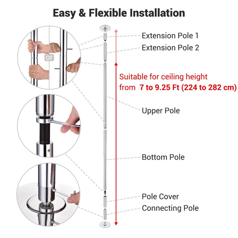 Yescom 3 Pack 9.25 FT Spinning Static Dancing Pole Kit for Studio Club Silver gallery