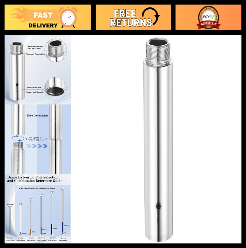 Adjustable Stainless Steel Pole Extension for Dancing Pole - 45mm, Height 125mm/