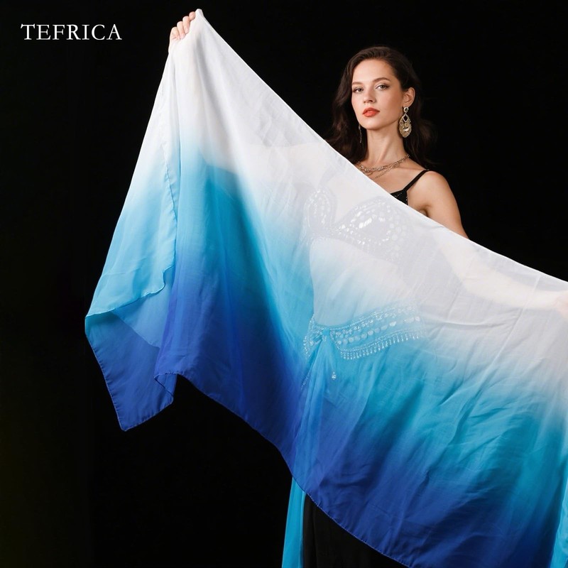 Womens Hand Made Chinese Real Silk Belly Dance Veils Gradient Scarf 250x114cm gallery
