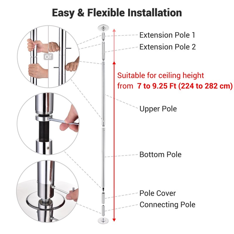 Yescom Static Spinning Stripper Pole Kit 9.25FT for Party Club Exercise, Silver gallery