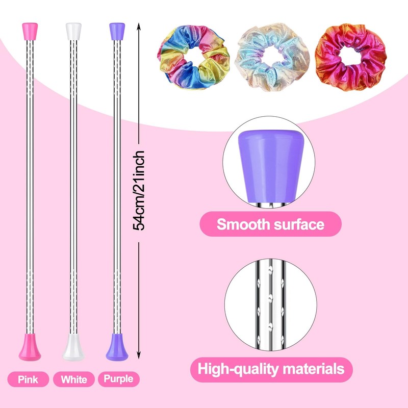 3 Pcs Twirling Batons 3 Pcs Ribbon Dancer Wands and 3 Pcs Rainbow Scrunchies ... gallery