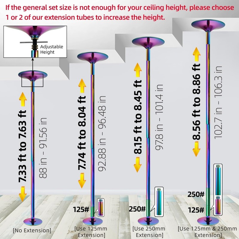 45mm Dance Pole Spinning Static Heavy Duty Removable Chrome Pole gallery