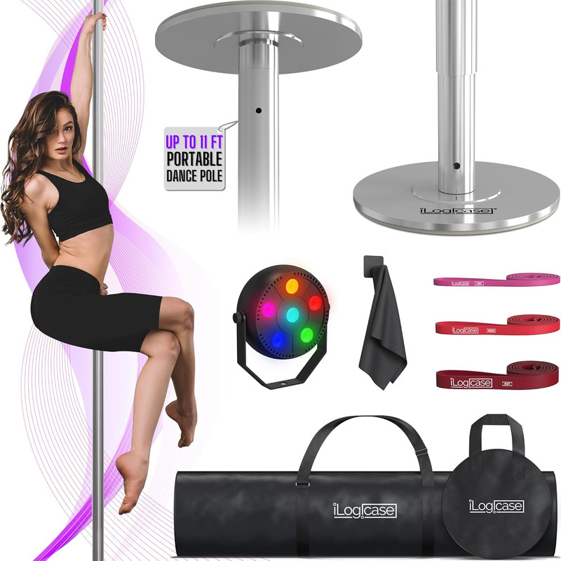 Portable 45mm Adjustable Dance Pole with LED Light and Conditioning Bands gallery