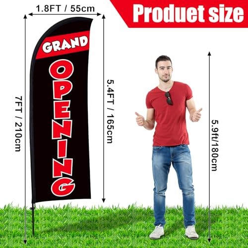 Grand Opening Feather Flag, 7 x 5.4 ft Opening Flag Sign with Pole Kit, Black gallery