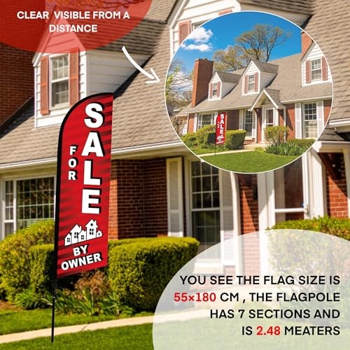 For Sale by Owner Flag, 8 ft Feather Flag Pole Kit, Outdoor Advertising Red gallery