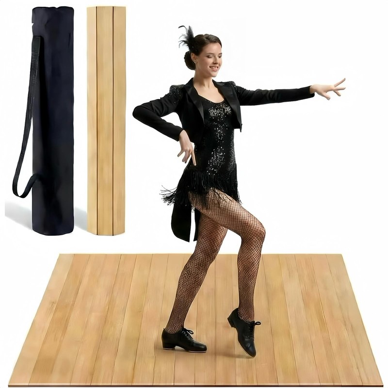 Foldable Tap Dance Floor - Premium Bamboo Portable Tap Board with Non-Slip Ba...