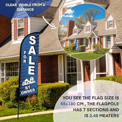 For Sale by Owner Flag, 8 ft Feather Flag Pole Kit, Outdoor Advertising Blue gallery
