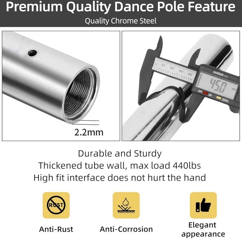 Permanent FixedSteel Pole Kit, Static/Spin 45mm 88-106.3 in, Heavy-Duty Steel gallery