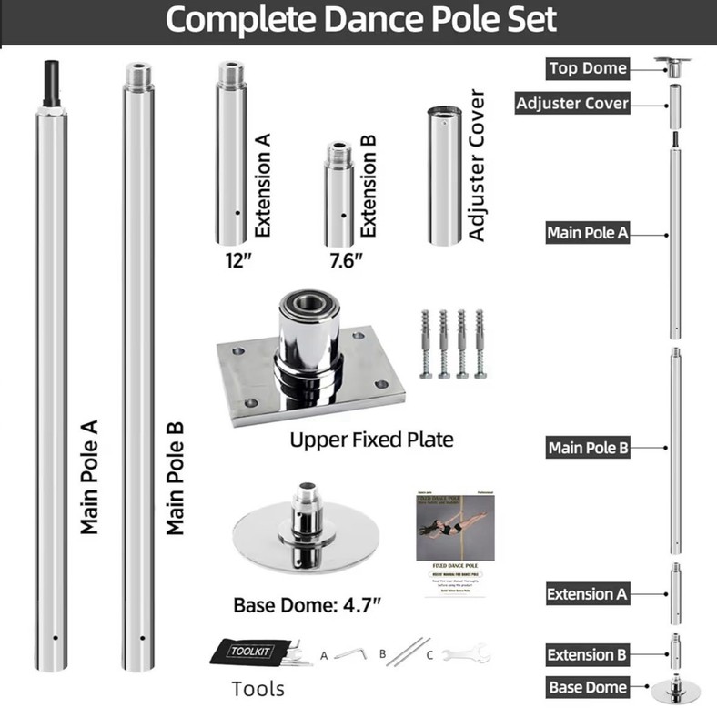 Permanent FixedSteel Pole Kit, Static/Spin 45mm 88-106.3 in, Heavy-Duty Steel gallery