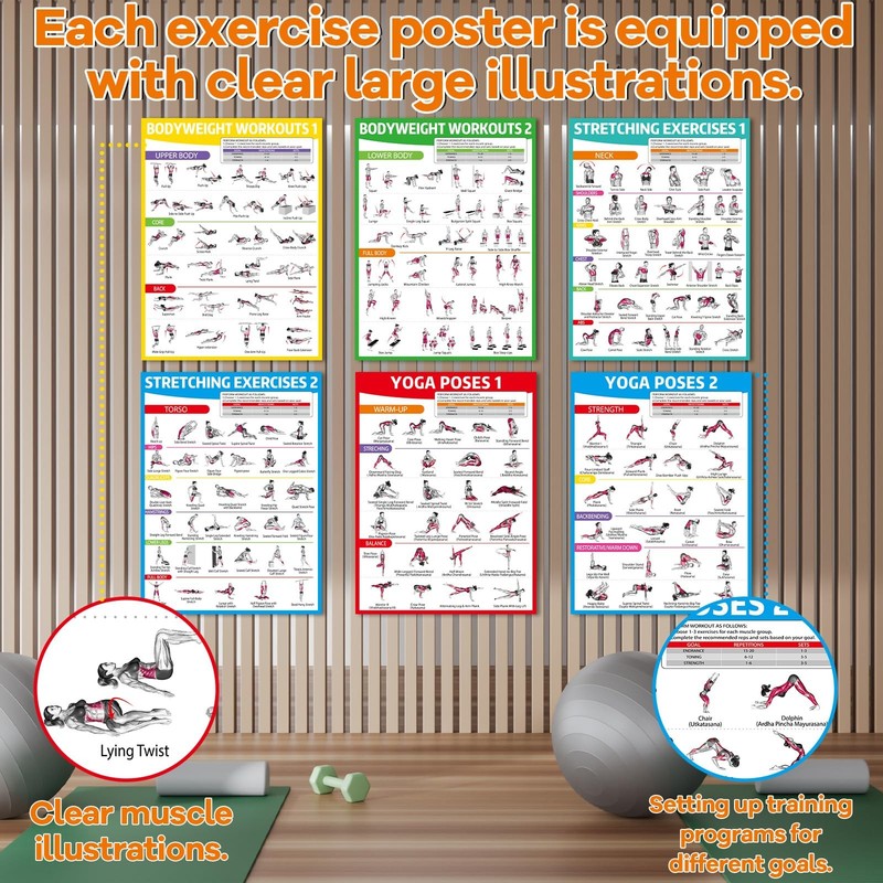 gisgfim 6PCS Workout Posters for Home Gym-Yoga 17 x 12.6 inches, Colorful gallery
