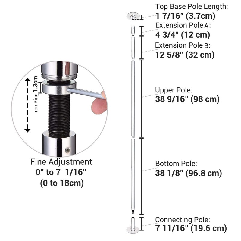 Yescom Static Spinning Stripper Pole Kit 9.25FT for Party Club Exercise, Silver gallery
