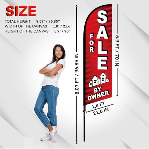 For Sale by Owner Flag, 8 ft Feather Flag Pole Kit, Outdoor Advertising Red gallery