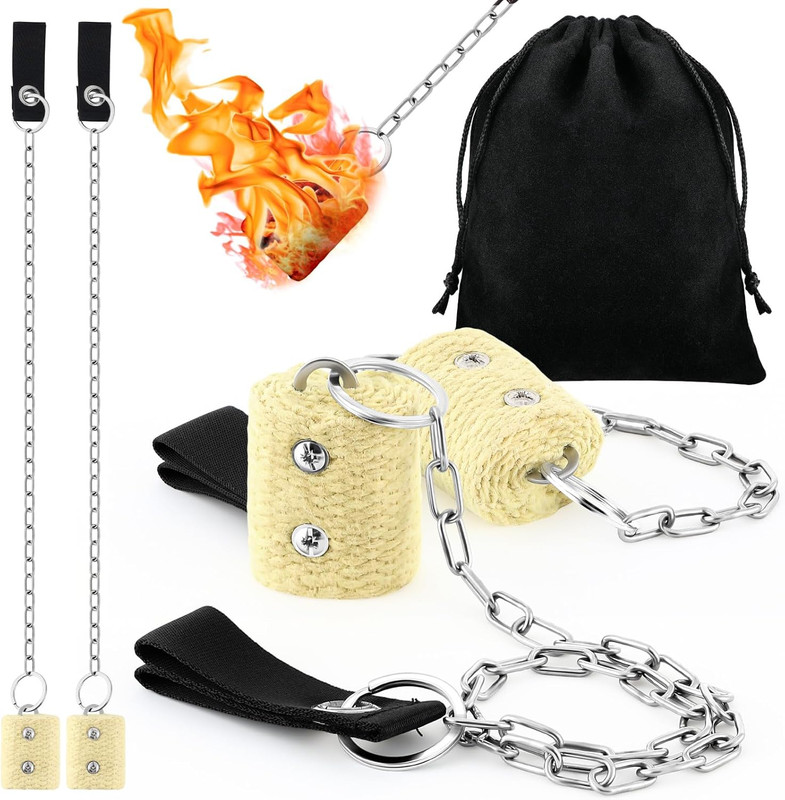 2 Pack Fire Poi Set for Dancing 21″ Stainless Steel Chain with 2″ Woven Aramid F