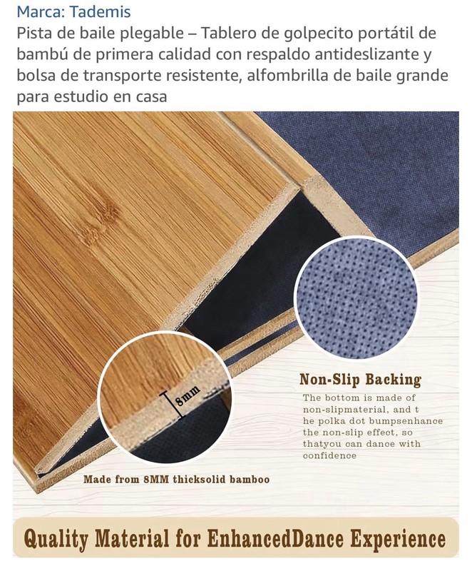 Tademis Bamboo Portable Dance Mat 48x38.5in Non-Slip Backing with Carry Bag gallery