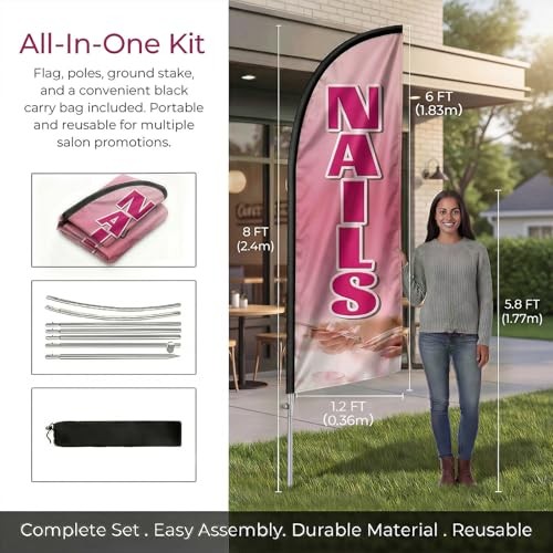 Nails Flag for Business, Nails Signs, 8FT Polyester Advertising Swooper Flag gallery