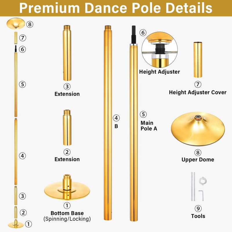 45mm Spinning & Static Removable Height Adjustable Dancing Pole Fitness Studio gallery