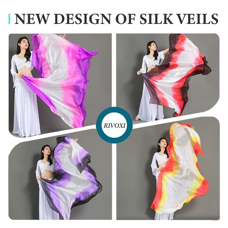 Women Real Silk Belly Dance Veil Professional Oriental Halloween Stage Show gallery