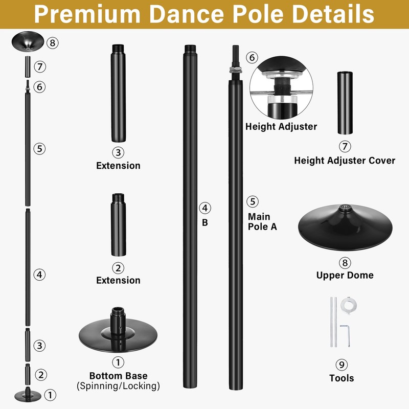Dance Pole 45mm Portable Static Spinning Stripper Pole Exercise Party Dancing gallery