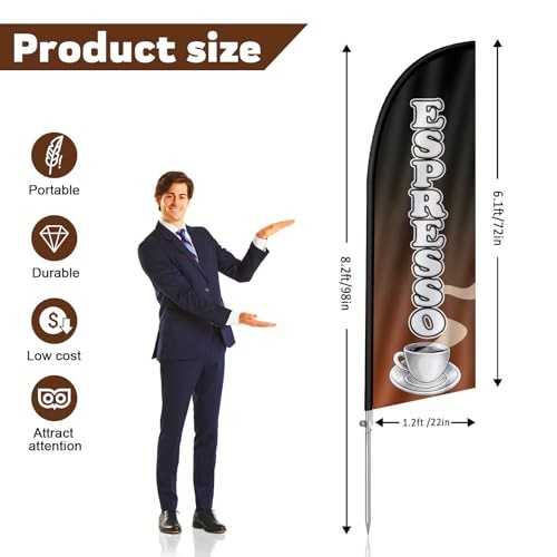 Espresso Flag for Business, Espresso 8FT Polyester Advertising Swooper Flag gallery