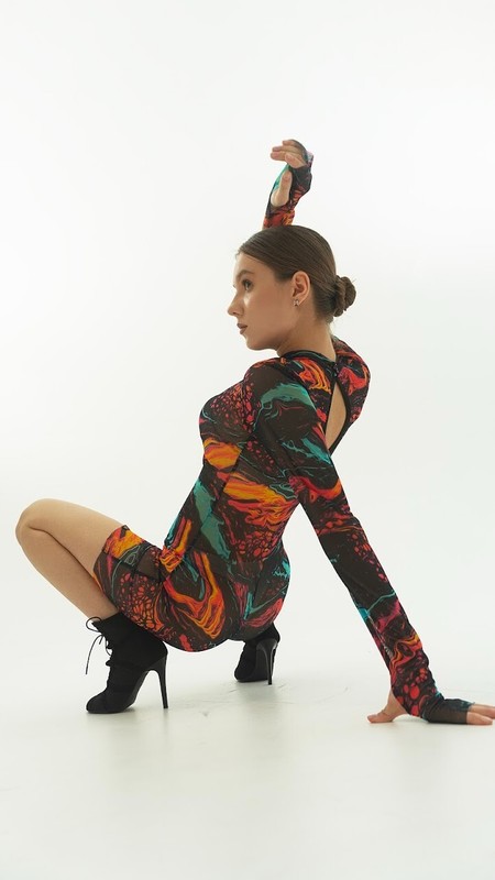 Longsleeve Mesh catsuit, Yoga bodysuit, Dance and workout overall, choreography gallery