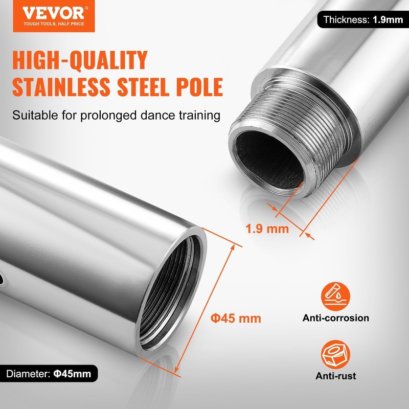 Professional Spinning Static Dancing Pole Kit - Adjustable 45mm Heavy-Duty Steel gallery