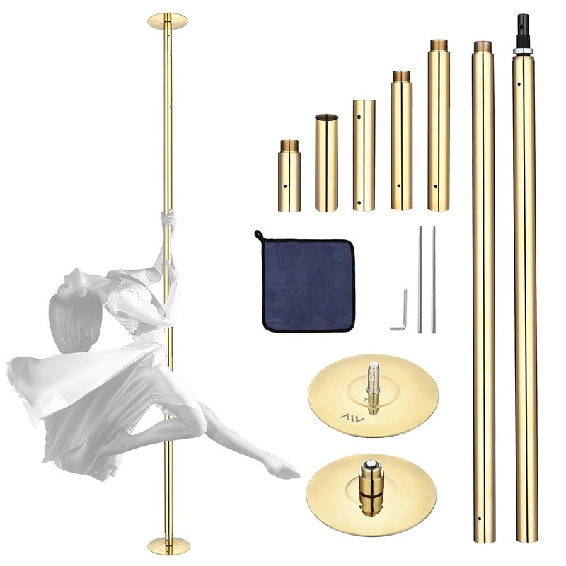 Xcceries 10 FT Spinning Static Dancing Pole Kit w/ Extensions Fitness Dance Gold