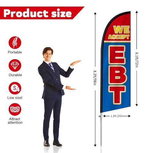 EBT Flag for Business, EBT Signs, 8FT Polyester Advertising Swooper Flag with gallery