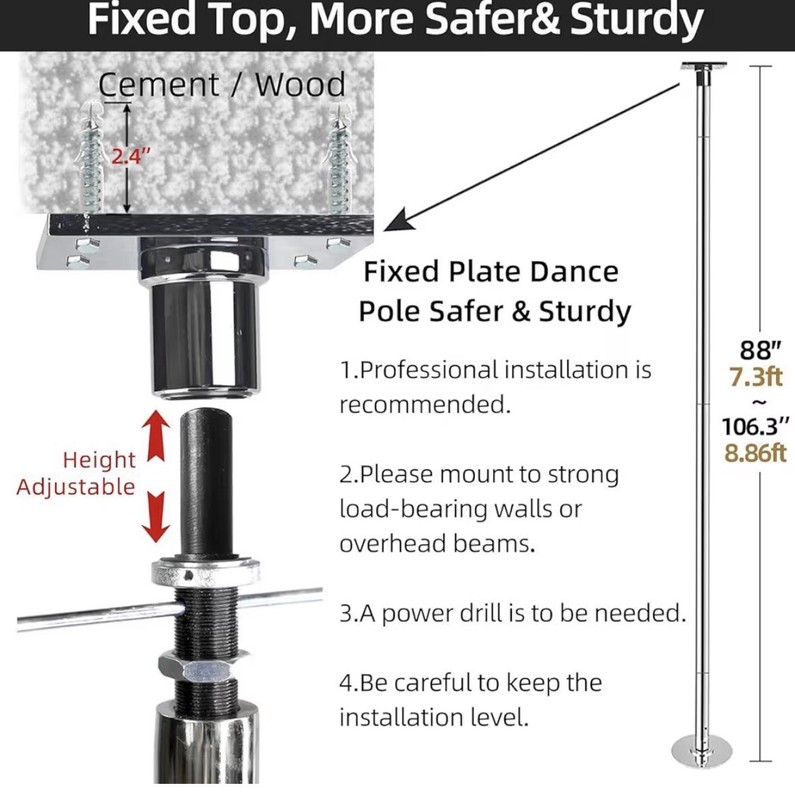Permanent FixedSteel Pole Kit, Static/Spin 45mm 88-106.3 in, Heavy-Duty Steel gallery