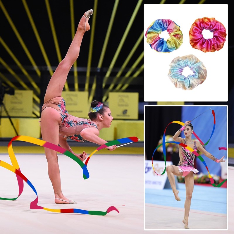 3 Pcs Twirling Batons 3 Pcs Ribbon Dancer Wands and 3 Pcs Rainbow Scrunchies ... gallery