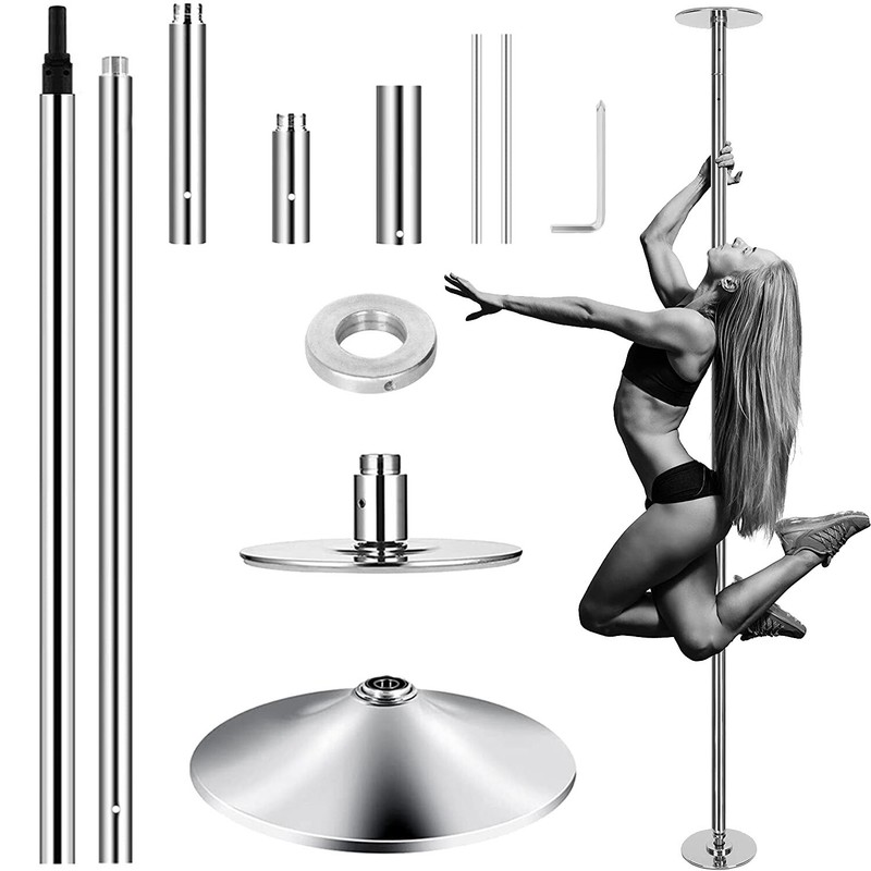 Adjustable 45mm Spinning Static Dancing Pole w/ 11Pcs Resistance Yoga Bands Set gallery