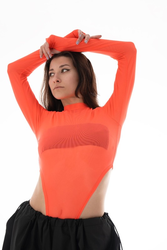 Neon orange Dance Sport Bodysuit, Lingerie bodysuit Poledance bodysuit for women